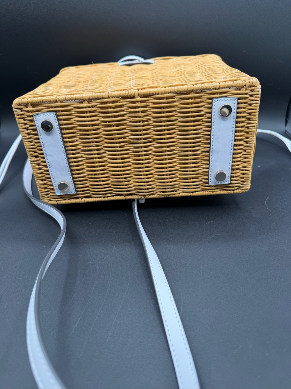 Kate Spade Wicker Basket Bag — Straw/Rattan with White Straps & Floral Lining - Picture 8 of 8